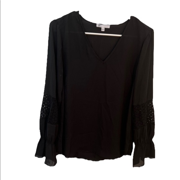 DR2 Long Sleeve V-Neck Blouse Black Eyelet Lace - Picture 1 of 10